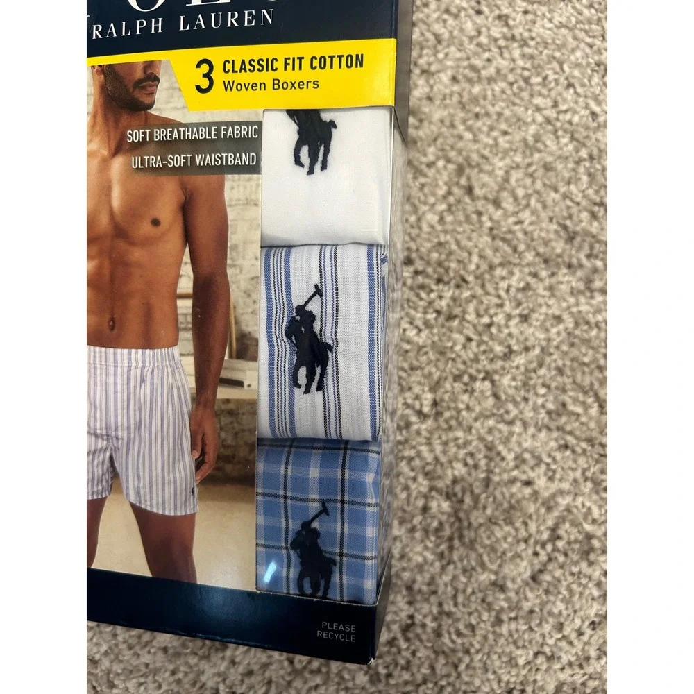 Polo Ralph Lauren 3 Classic Fit‎ Cotton Woven Boxers Men Small New Pony Plaid